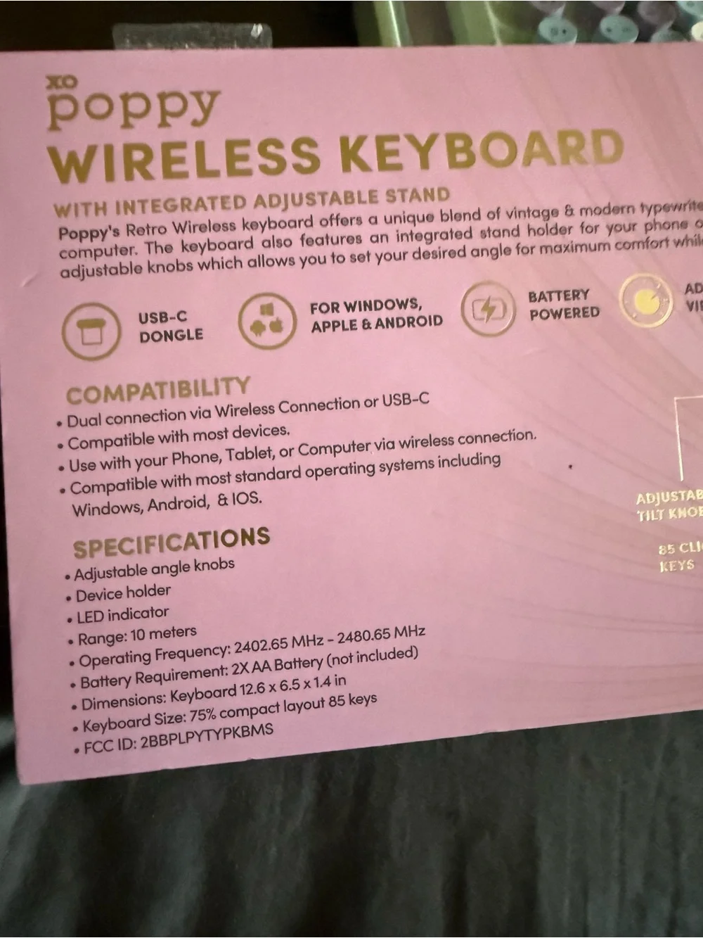 Poppy Wireless Pink Retro Round-Key Keyboard